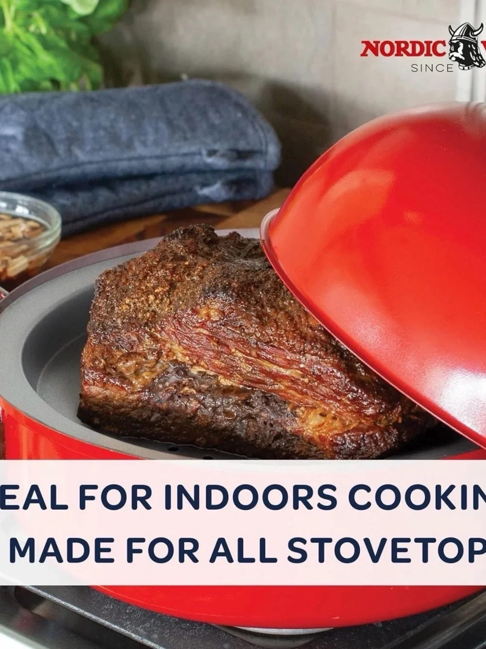 Nordic Ware Red Stovetop Roaster with Dome Lid
